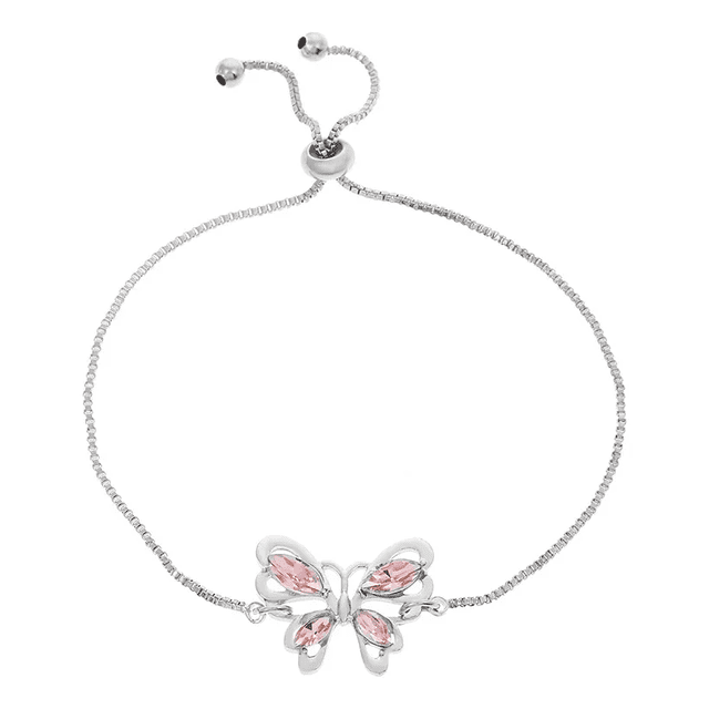 Pulsera Mariposa Rosa Plata Ley 925 Para Mujer Ajustable Xtellar plateado