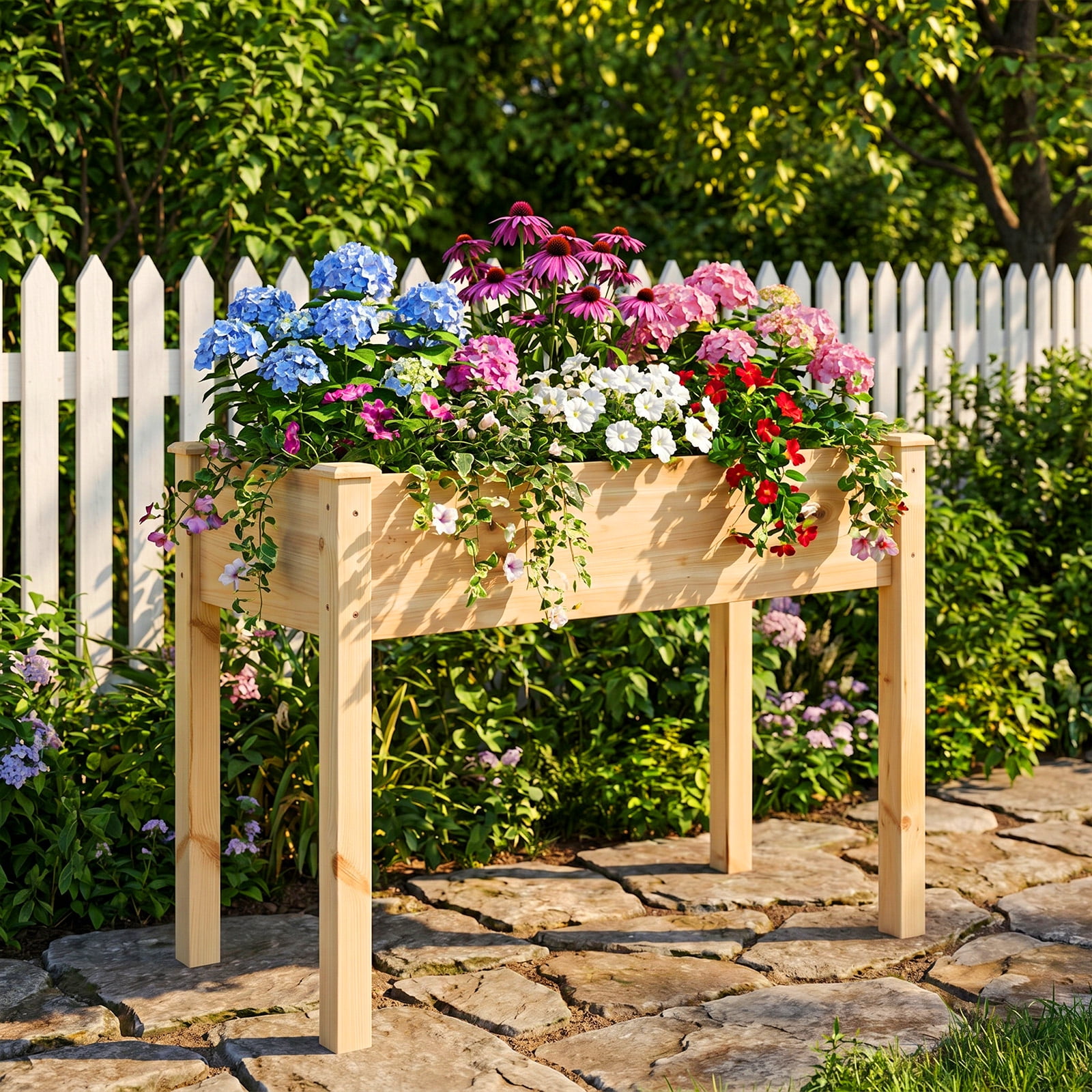 Wooden Raised Garden Bed with Legs, 34"L X 18"W X 30"H, Elevated Reinforced Large Planter Box for Vegetable Flower Herb Outdoors