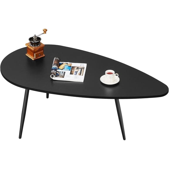 Black Small Coffee Table Modern Oval Coffee Tables Retro Center Table for Small Space Mid Century Coffee Table Rustic Accent Table for Living Room Home Office, Easy Assembly