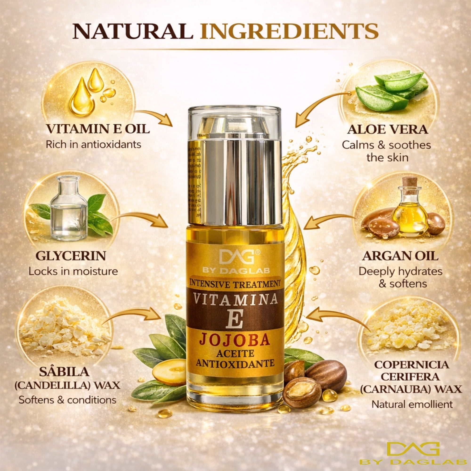 DAG by DAGLAB Vitamin E Face Oil with Jojoba, Lightweight Facial Oil, Hydrating Skin Care Oil for Daily Use, All Skin Types, 1.3 fl oz