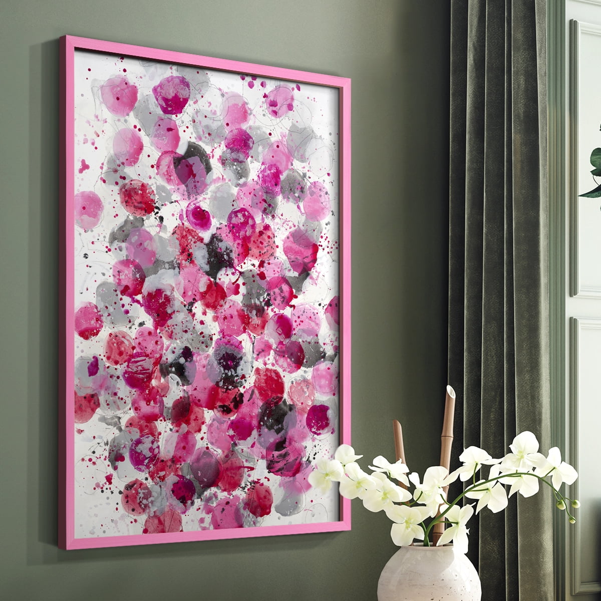 Bouquet Framed Print in Pink Solid Wood Framed Print No Nail Hanging