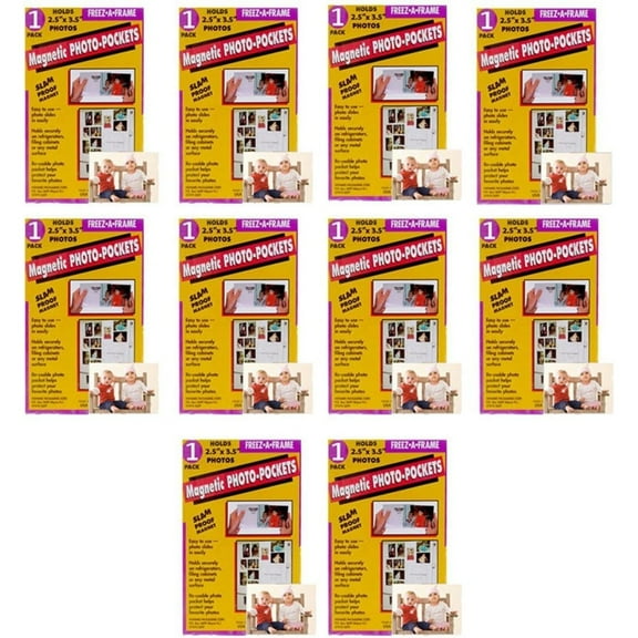 Freez-A-Frame Magnetic Photo Pocket 2.5 x 3 .5 (Wallet Size) 10 Pack : Plus 2 Mini Photo Albums Included!!