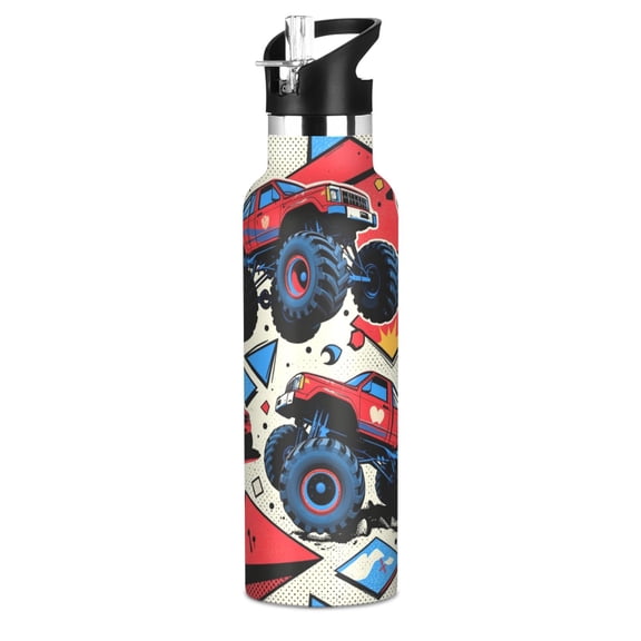 600ml Stainless Steel Water Bottle with Straw/Handle Bike Water Bottle, Bold Off-road Printed