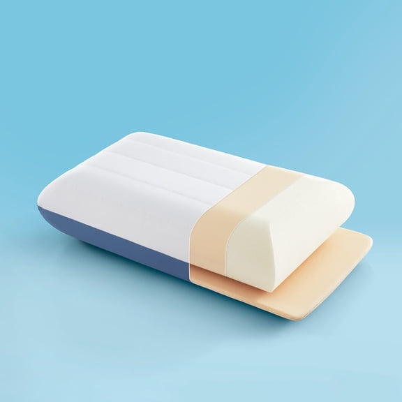 Sleep Zone Cooling Thick Memory Foam Pillow, Adjustable Height Neck Support, Blue 6"   0.25"