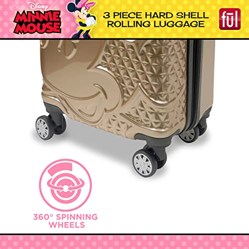 FUL Disney Minnie Mouse 3 Piece Rolling Luggage Set, Textured Hardshell Suitcase with Wheels Set, 21, 25 and 29 Inch, Rose Gold - image 3 of 8