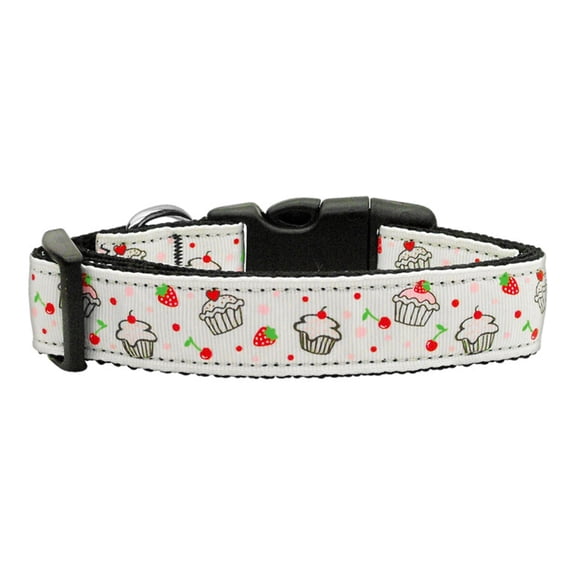 Cupcakes Nylon Ribbon Collar White Large