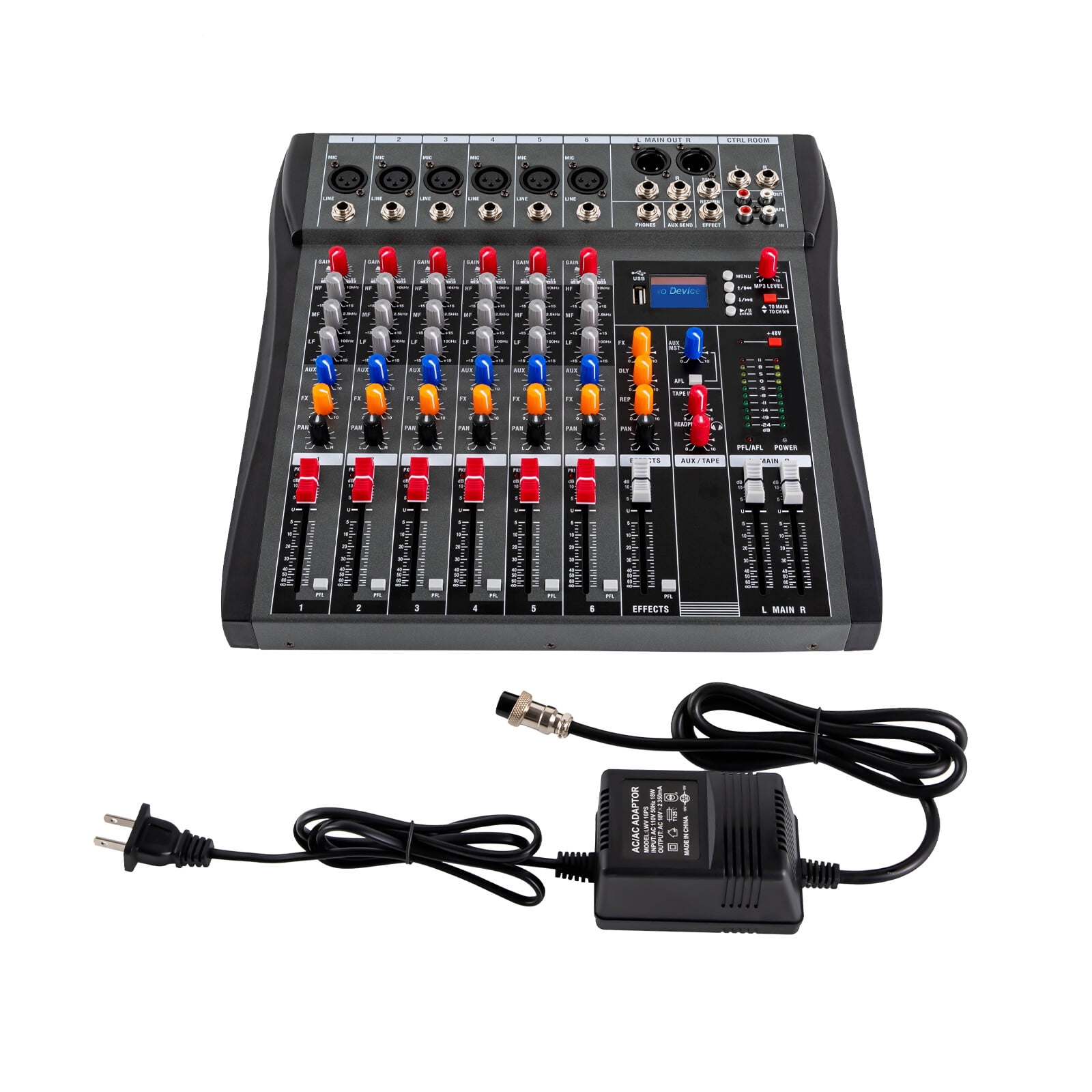 6-Channel Mixer, Professional Audio Mixer with Stereo Input, Sound Mixer for DJ, Karaoke, Band, Live Performance, Studio Recording