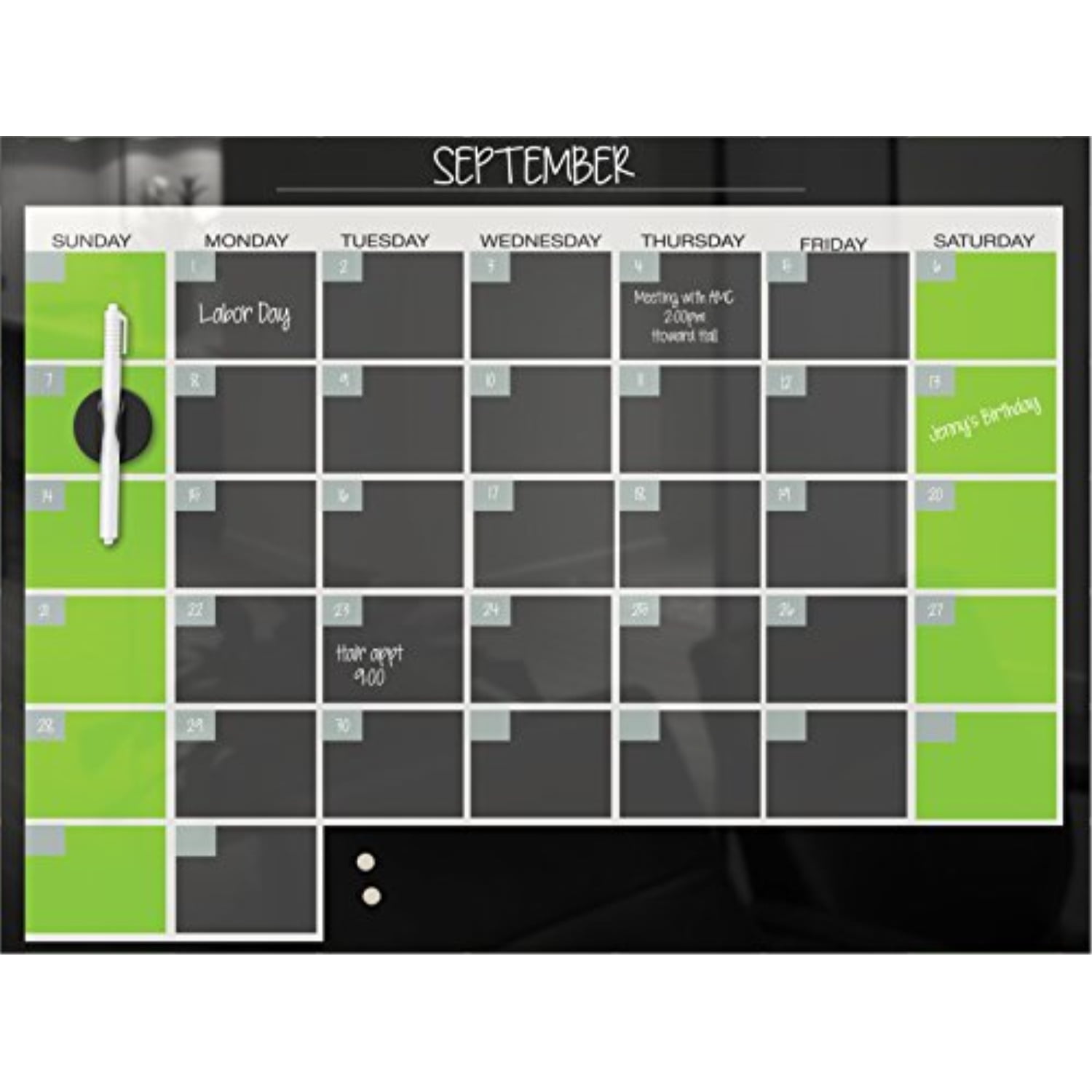 Black Glass Calendar Board 2x3