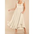 thumbnail image 4 of Vestido R.Vivimos de verano sin mangas, bohemio, con volantes y espalda, beige, 4 of 6