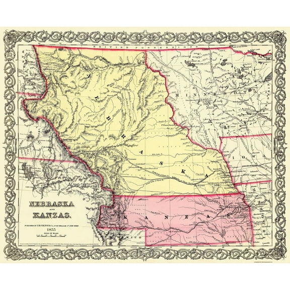 Historic State Map - Nebraska - Colton 1855 - 28.19 x 23 - Vintage Wall Art