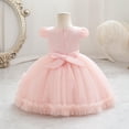thumbnail image 5 of Girl's 3D Flower Waist Tulle Dress, Baby Toddler Flower Girl Wedding Dress with Bowknot, Shiny Butterfly Pageant Formal Dress for Birthday Christmas Party, 6M-5Y Light Pink 80, 5 of 7