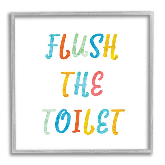 Flush the Toilet Bathroom Rules Kids Typography Typography Framed Art Print Wall Art, 17x17
