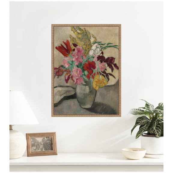 Kate and Laurel Framed Canvas Wall Art Print Vase avec bouquet de fleurs by Louis Valtat by Nostalgia Prints, 18 x 24 Sylvie Beaded Rustic Natural Frame, Traditional, Still Life Art for Wall Decor