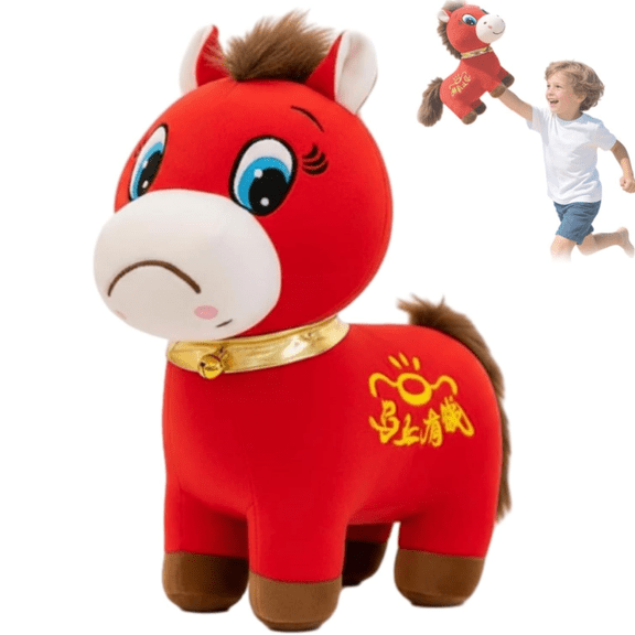 Year of The Horse 2026 Plush, Funny Smiling/Crying Horse Plushie Figurine, Lucky Chinese Lunar New Year Mascot Zodiac Ornament for Home Store Tabletop Decor(9.84in,Crying Horse)