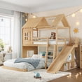 thumbnail image 2 of Leumius Twin over Full House Bunk Bed with Ladders and Slides, House Floor Bunk Bed Frame with Storage Shelves and Wardrobe, Playhouse Design for Boys Girls Natural, 2 of 9