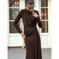 thumbnail image 5 of Women'S Slim-Fit Maxi Dress with Long Sleeves, Round Neck, Hip-Hugging Maxi Cocktail Dress Brown L, 5 of 9