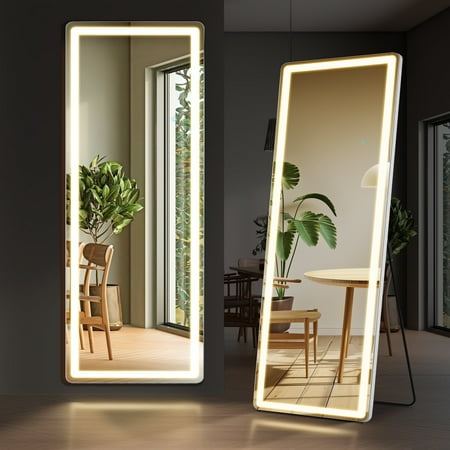 EDX LED 3 Color Lighting Full Body Mirror 71 x 26  Rectangle Floor Mirror with Lights Wall Mounted Free Standing Leaning for Home  White