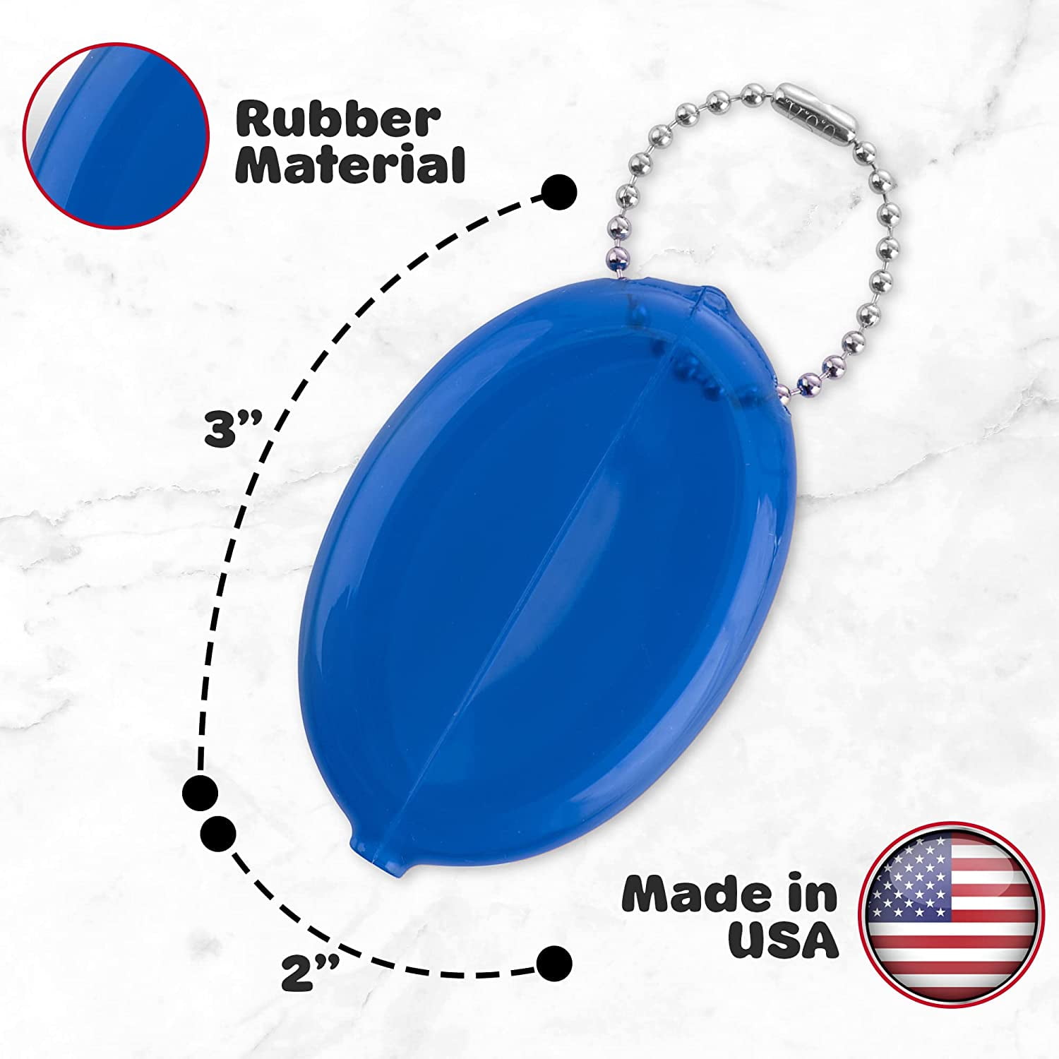Oval Rubber Coin Purse Change Holder With Chain By Nabob Blue