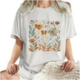 thumbnail image 5 of Spring Tops for Women LEBONYARD Womens Summer Tops Loose Fit,Tshirts for Women Round Neck,Women's Fashion Summer Round Neck Drop Sleeves Leisure Short Sleeve Flower Printing Tops White M, 5 of 7