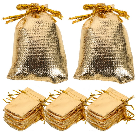 50 bolsitas con cordón de 5x7 cm, ideales para regalos de boda, dulces o joyas (tamaño pequeño, color dorado).