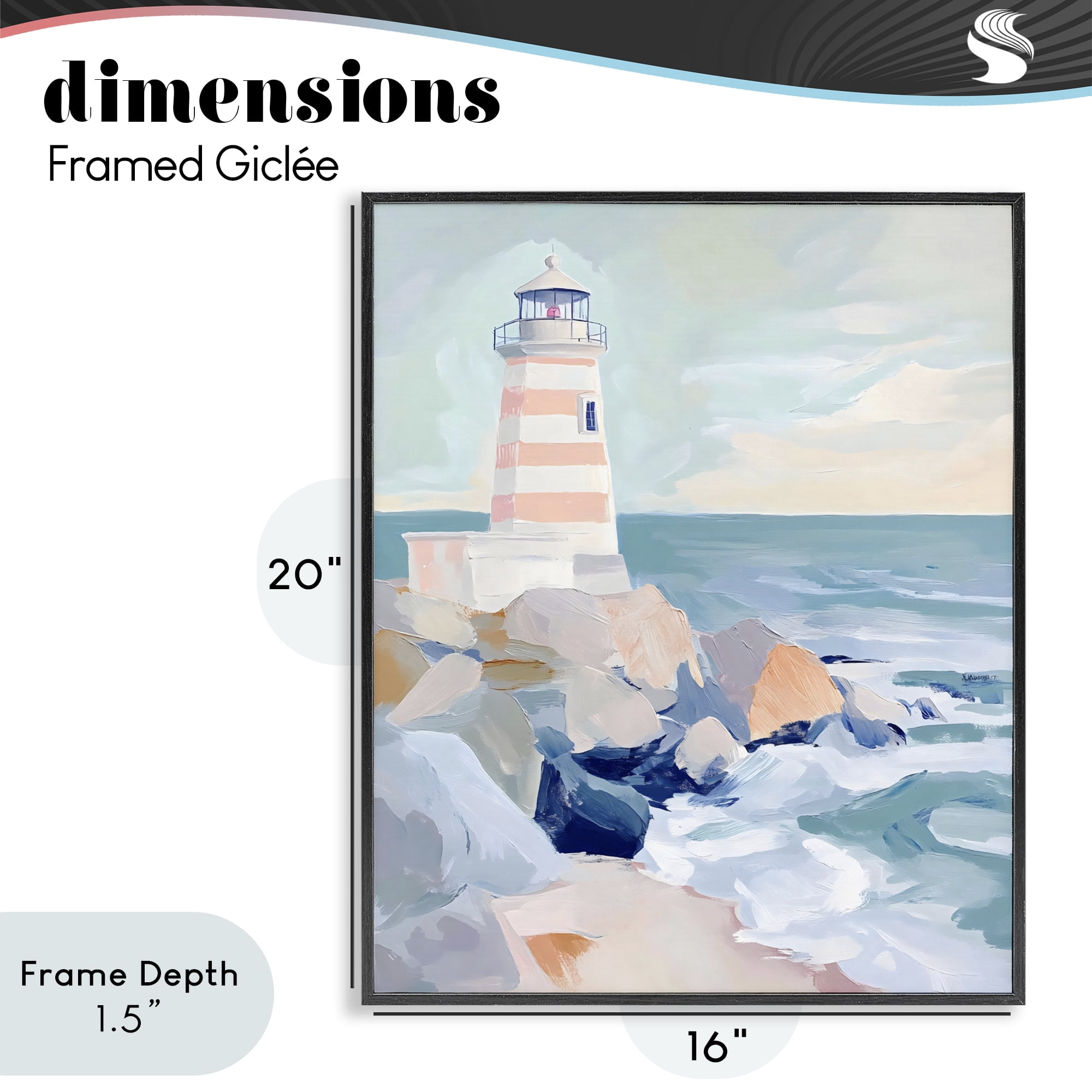 Stupell Industries Coastal Lighthouse in Pastels Black Framed Giclee Art, design by Creative Studio
