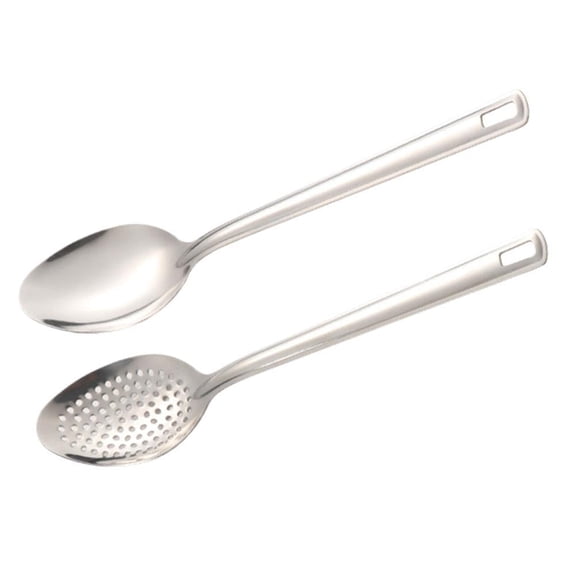 Stainless Steel Cooking Spoon Set, 28cm Strainer & Slotted Spoon, Ergonomic Handle for Home & Restaurant Kitchen