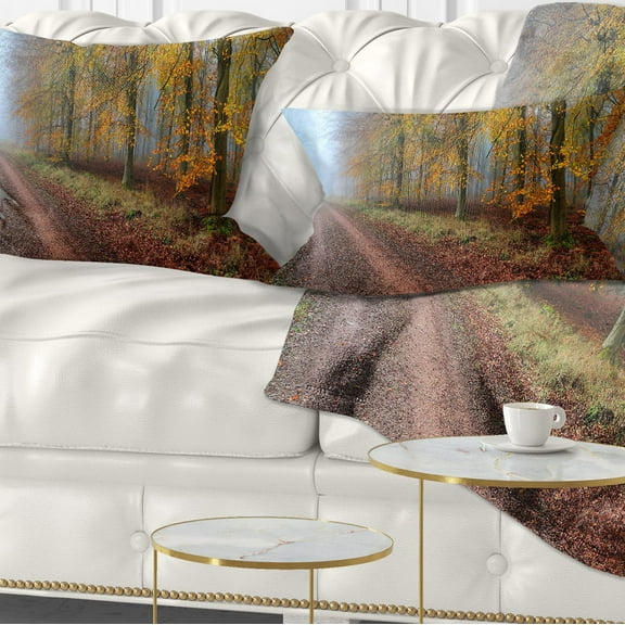 Designart Raising Sun in Fall Forest Panorama - Forest Throw Pillow - 12x20