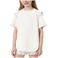 thumbnail image 2 of Antinious Toddler Summer Round Neck Ruffles Short Sleeve Solid Base Layer Blouses Shirts,White,120, 2 of 5