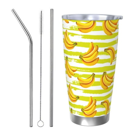 

Cauagu Bananas On A Striped Pattern 20oz Tumbler Stainless Steel Vacuum Insulated Tumbler with Lid Insulated Coffee Mug Thermal Cup with Splash Proof Sliding Lid-Straw Three-piece Set