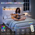 thumbnail image 4 of SIBEDS LED Bed Frame with Drawer Pockets and PU Upholstered White Wingback Headboard, Twin, 4 of 7