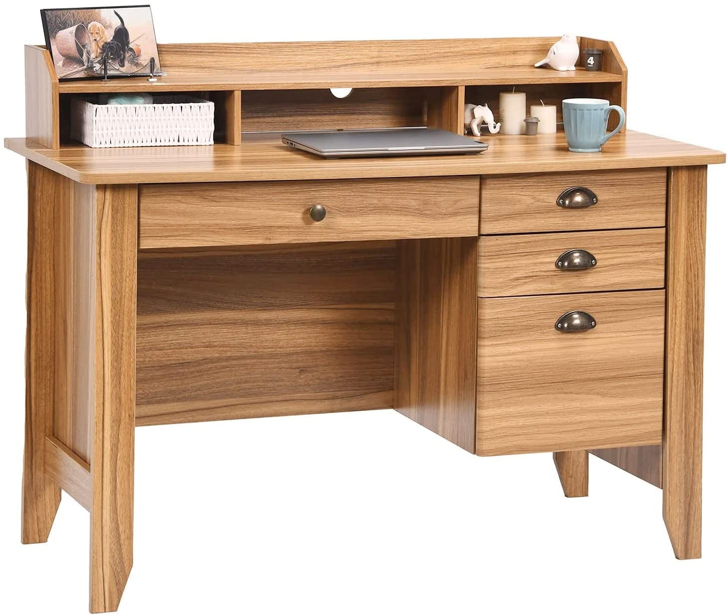 Catrimown Computer Desk, 47.5 in Wood Home Office Desk with Hutch and 4