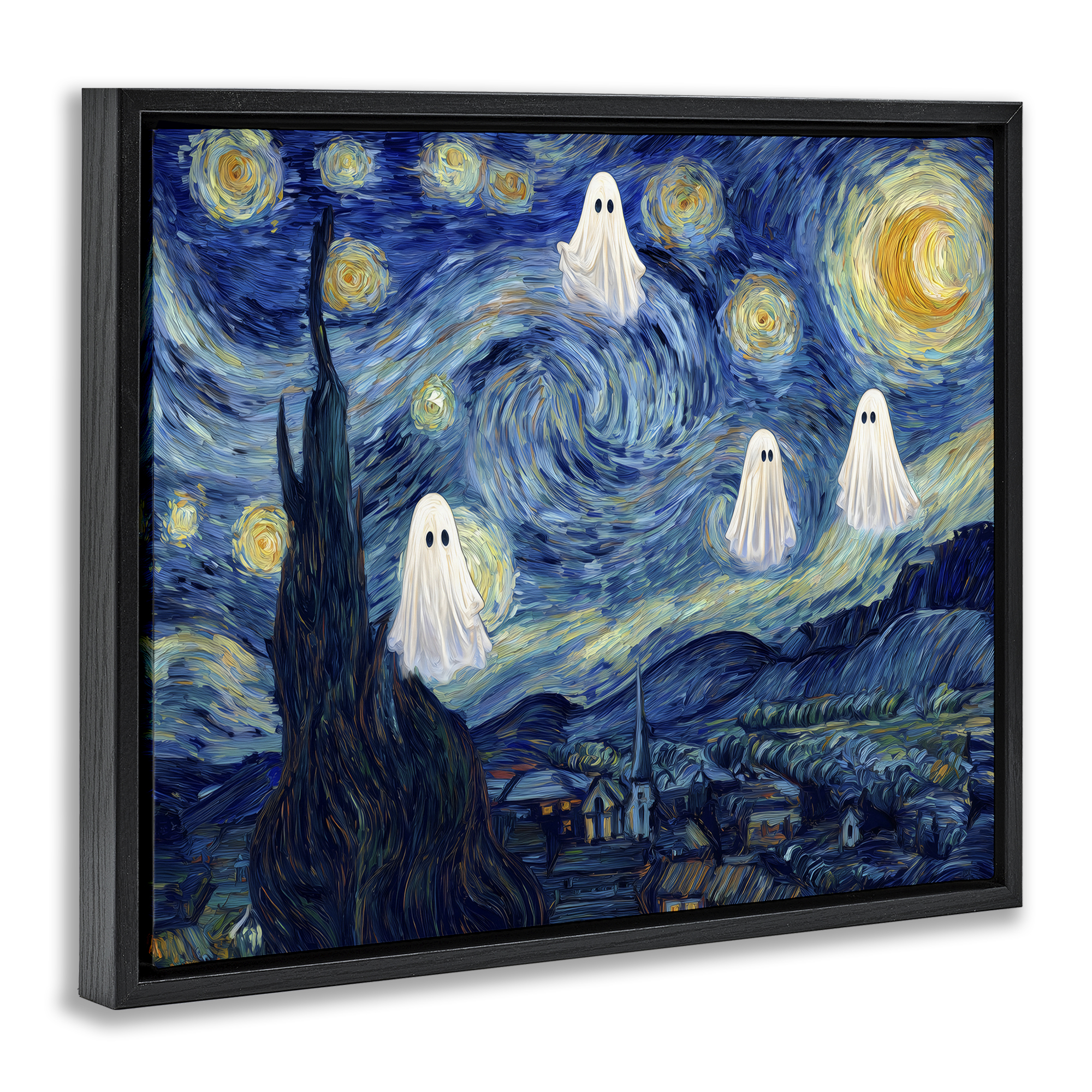Classic Night Ghosties Black Framed Floater Canvas Wall Art, design by Arlington Prints