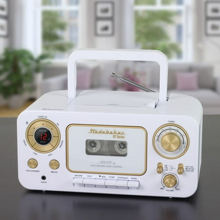 Studebaker - BT Series Portable Bluetooth CD Player with AM/FM Stereo - White