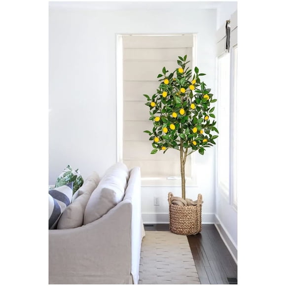 Ourlova Artificial Lemon Tree 6 FT Fake Lemon Plant in Pot Large Fake Floor Plants Faux Trees Indoor Lemon Decorations for Home Living Room Office