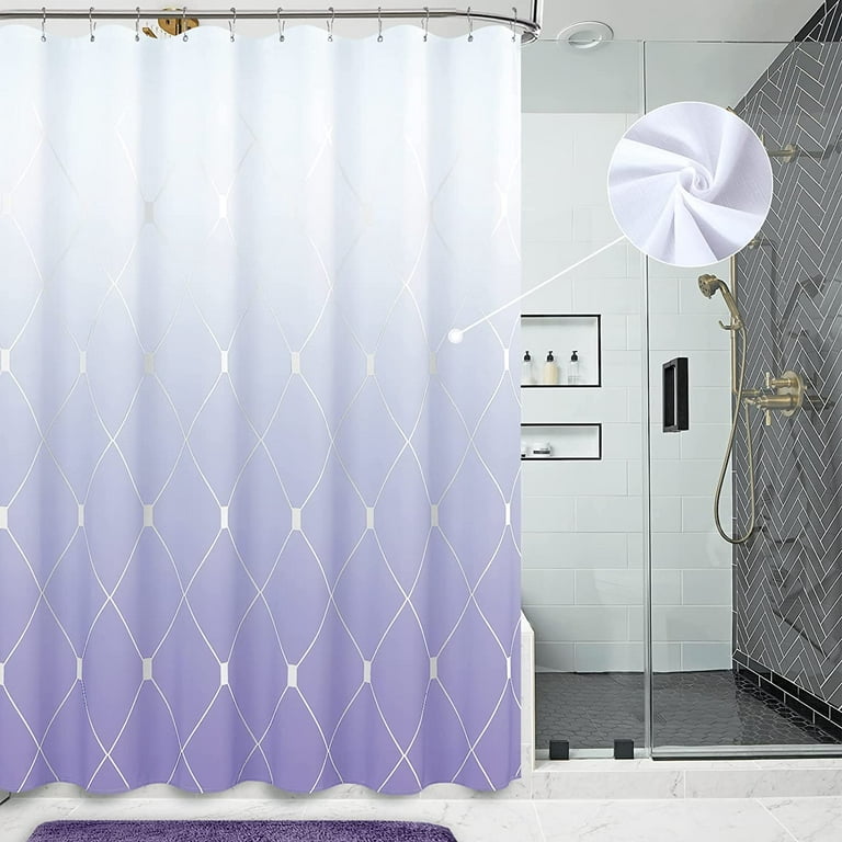 Purple Shower Curtain Set With Hooks Ombre Bathroom Decor Accessories Water Repellent Linen Fabric Modern Pattern White Lilac Lavender Plum Eggplant Woman Curtains For African American Girls Com