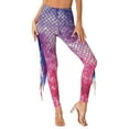 thumbnail image 4 of iEFiEL Womens Halloween Mermaid Costume Shiny Fish Scales Leggings Stretchy Gym Running Tight Pants Pink&Purple S, 4 of 7