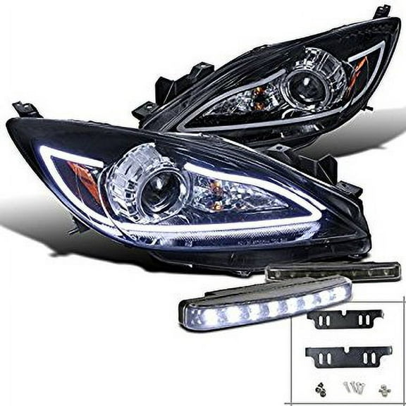 Glossy Black Mazda 3 Halogen Smoke Projector Headlights 8-LED Fog Lamps