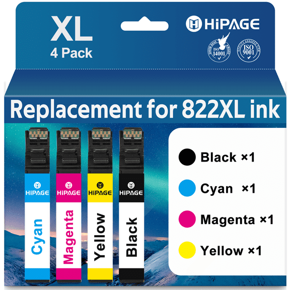 HIPAGE 822 Ink Cartridges Compatible with Epson 822 Ink for Epson 822XL Ink Cartridge Combo Pack for WF-3820 WF-4830 WF-4833 Printer