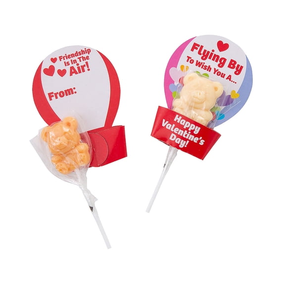 Fun Express Bear Lollipop Valentine Exchanges with Hot Air Balloon Card - 24 Pc