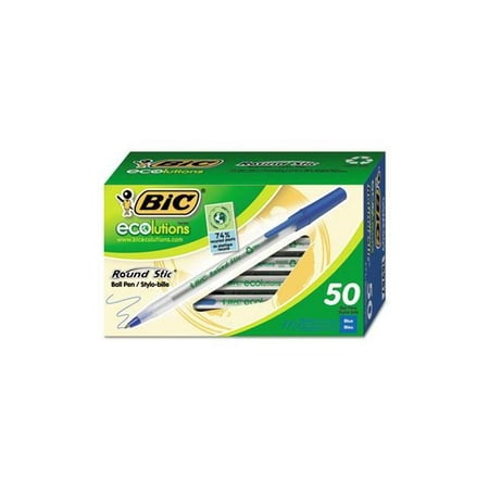 BIC Ecolutions Round Stic Ball Pen, Medium Point (1.0mm), Blue, 50 Count