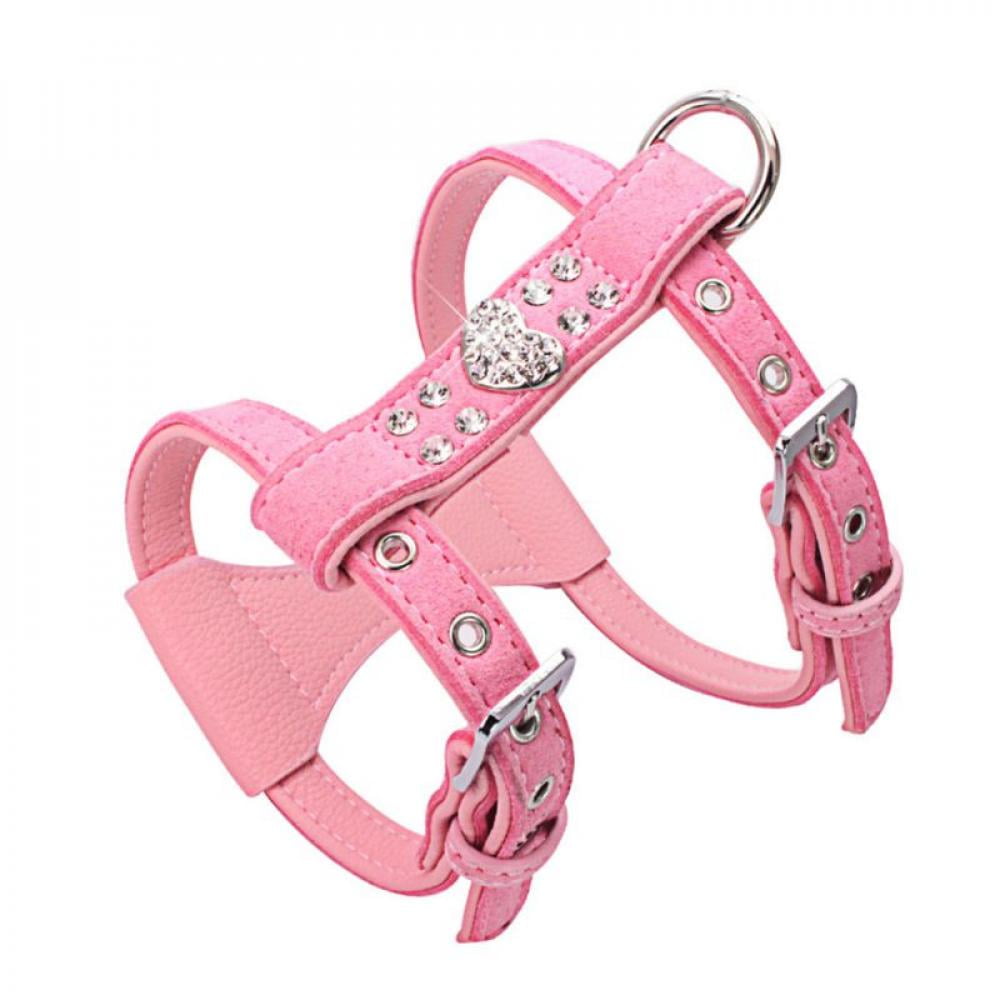 Soft PU Leather Bowknot Dog Harness  Bling Rhinestones for Small Medium Dogs S-L 