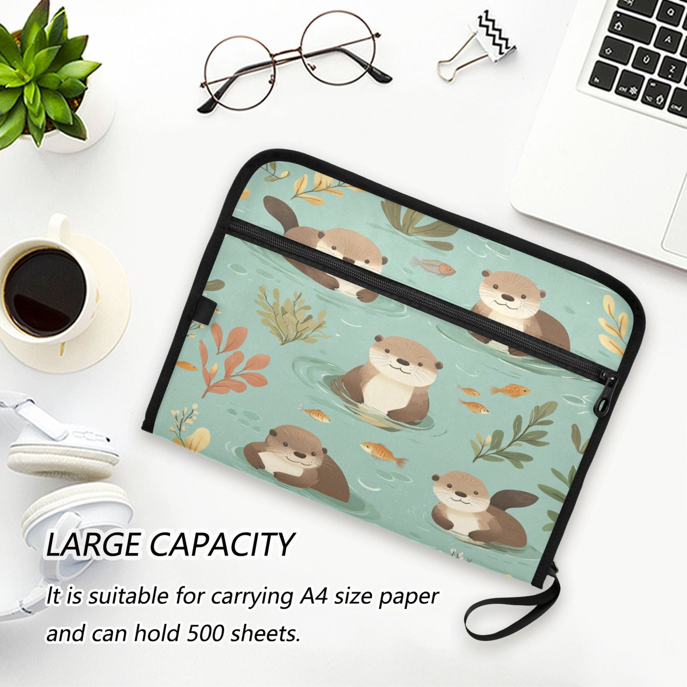 WOBOGO Otter Fish Seaweed Expanding File Folder Letter Size Accordion Filing Organizer 13 Pocket Separate Organ Pocket