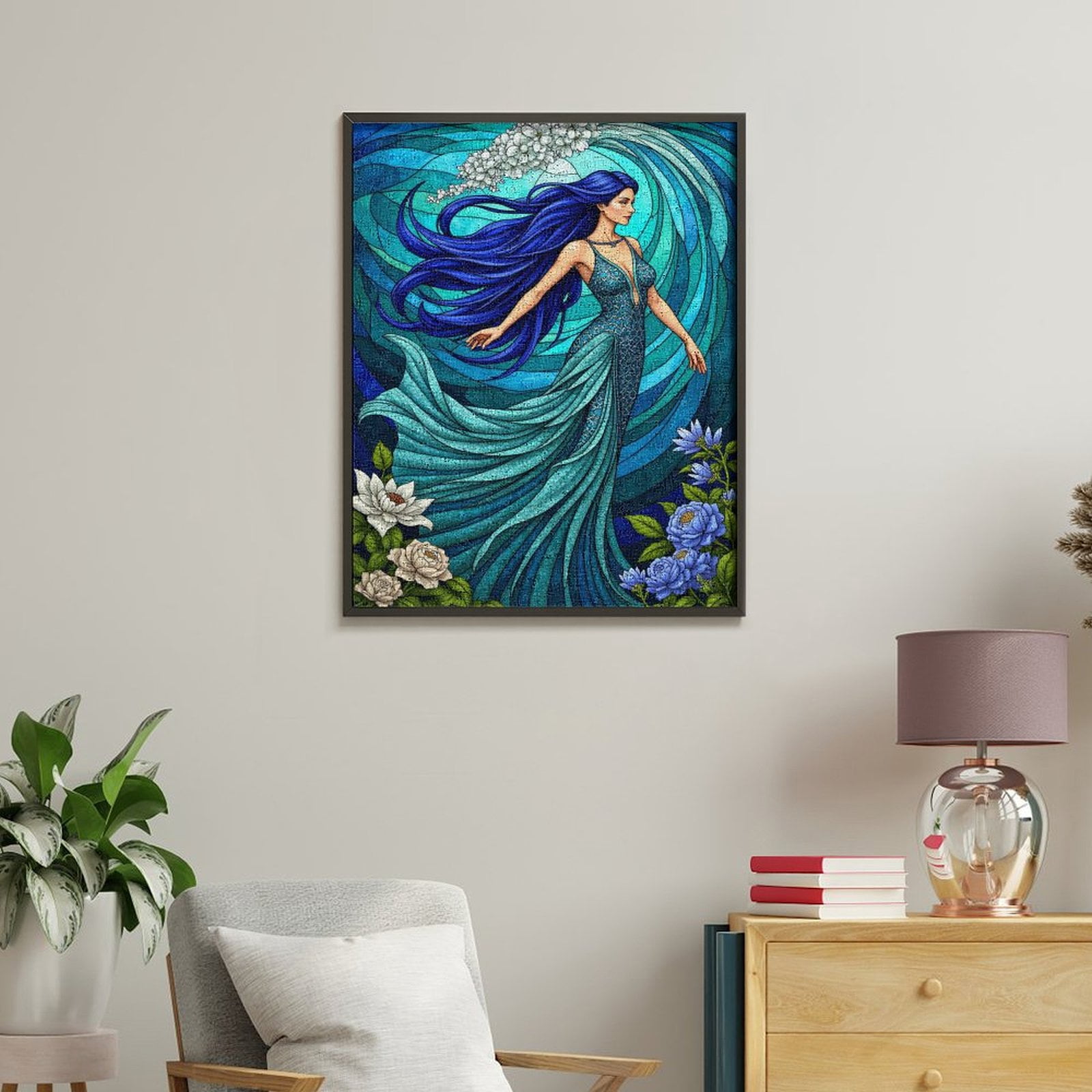 Paint By Numbers Kit for Adults Beginner - DIY Elegant Blue Fantasy Art Woman Canvas Painting Kits for Adults, Frameless Paint By Number for Adults for Home Wall Decor 16x20 Inch