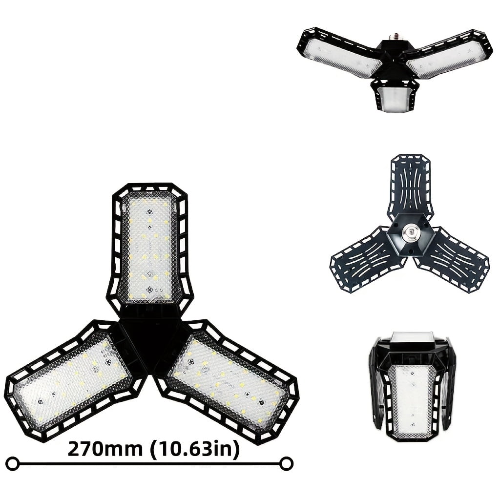 2 Pack LED Garage Light with E27 Base, 5000K Daylight, 10000LM, Deformable 3 Panels,144LED Linkable Shop Light for Garage, Workshop, Basement