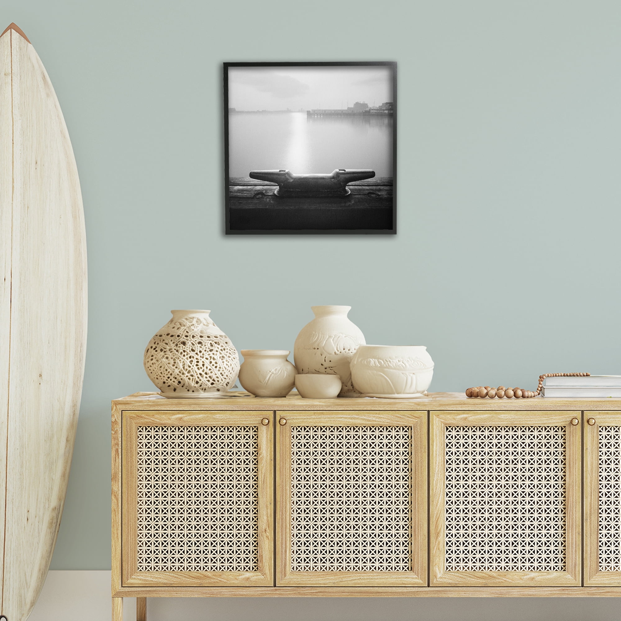 Stupell Industries Dockside Boat View Coastal Photography Black Framed Art Print Wall Art, 24 x 24