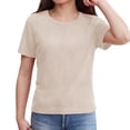 thumbnail image 5 of Resicozy Girls Shirts Cute Basic Tees Summer Ribbed Top Teens Short Sleeve Vacation T-Shirt for Kids 5-13 Years Beige 130, 5 of 7