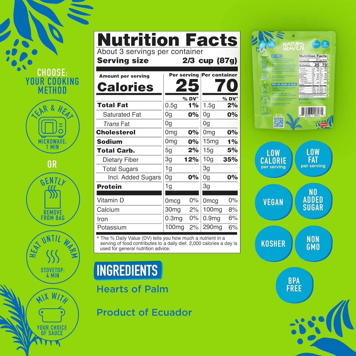 Natural Heaven Spaghetti Noodles, Hearts of Palm, 6-Pack – Naturally Rich in Potassium, Low-Calorie Veggie Pasta, Keto & Gluten-Free Food, Vegan, 9 Oz Ea