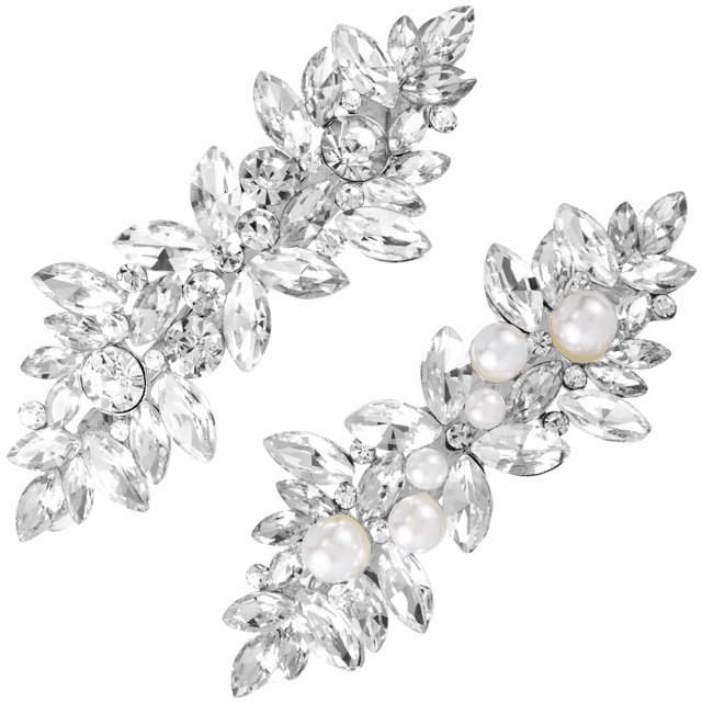 Pndeyo 2 pinzas para el pelo con diamantes de imitación para mujer, antideslizantes, con flores francesas, para novia, accesorios para el pelo con perlas de cristal brillante, para bodas, fiestas, bai
