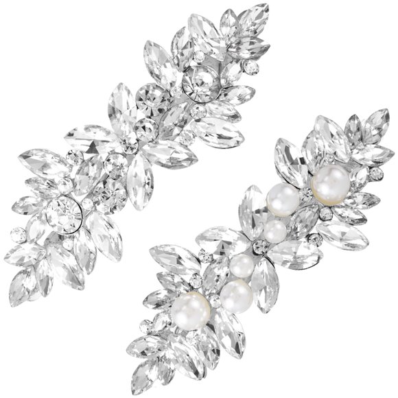 Pndeyo 2 pinzas para el pelo con diamantes de imitación para mujer, antideslizantes, con flores francesas, para novia, accesorios para el pelo con perlas de cristal brillante, para bodas, fiestas, bai