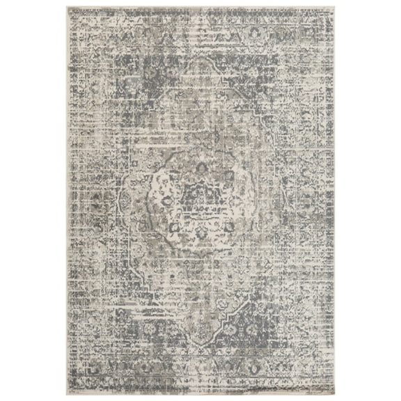 Luxee Designs Alpine 2x3 Area Rug, Low Pile Stain Resistance Medallion Rugs for Living Room, Dining Room, Bedroom, Kitchen, Office - Medium Gray
